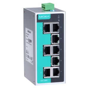 EDS-208A: Unmanaged Ethernet Switch  con 8 porte rame 10/100base(x), Alimentazione 12-45vdc, Temperatura  -10 +60 c°