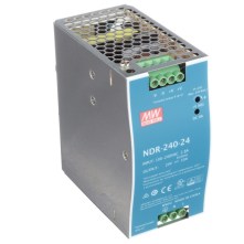 NDR-240-24 Alimentatore AC-DC a uscita singola per guida DIN industriale; uscita 24Vdc a 10A; contenitore in metallo