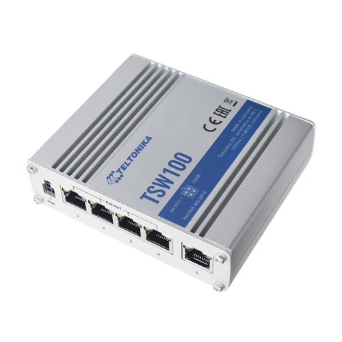 TSW100: Switch Gigabit Ethernet , quattro porte IEEE802.3af e IEEE802.3at Power-over-Ethernet standards (PoE).