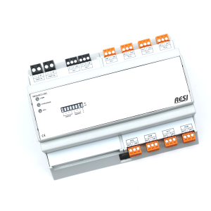 RESI-8CO-SIO:Modulo BIG IO, 8TE, modulo con 8 uscite digitali con relè di commutazione. portata contatti max. 250Vac, 30Vdc, 8A, RS485, MODBUS/RTU+ASCII slave, 12-48VDC
