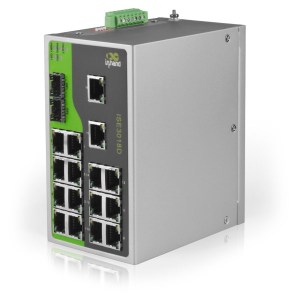 ISE3018D: Switch industriale 18 porte, con doppia alimentazione, segnalazione guasti e range di temperatura esteso. Due porte in fibra SFP (Gigabit)