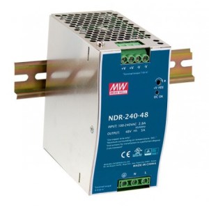 NDR-240-48 Alimentatore AC-DC a uscita singola per guida DIN industriale; uscita 48Vdc a 5A; contenitore in metallo