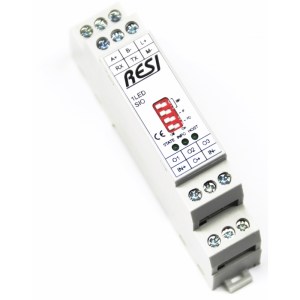 RESI-1LED-SIO: Modulo IO ultra sottile, 1MU, modulo con 3 canali dimmerabili individuali per controllare strisce LED con anodo comune, RS232 + RS485, MODBUS / RTU + ASCII slave, 12-48V =
