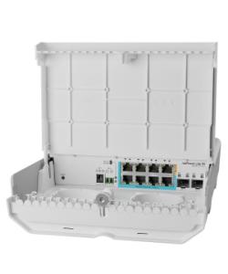 netPower Lite 7R: Outdoor Reverse PoE Switch with Gigabit Ethernet and 10G SFP+ ports.
