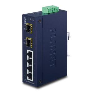 Switch Ethernet industriale a 4 porte 10/100Base-TX + 2 porte 100Base-FX SFP con ampia temperatura operativa